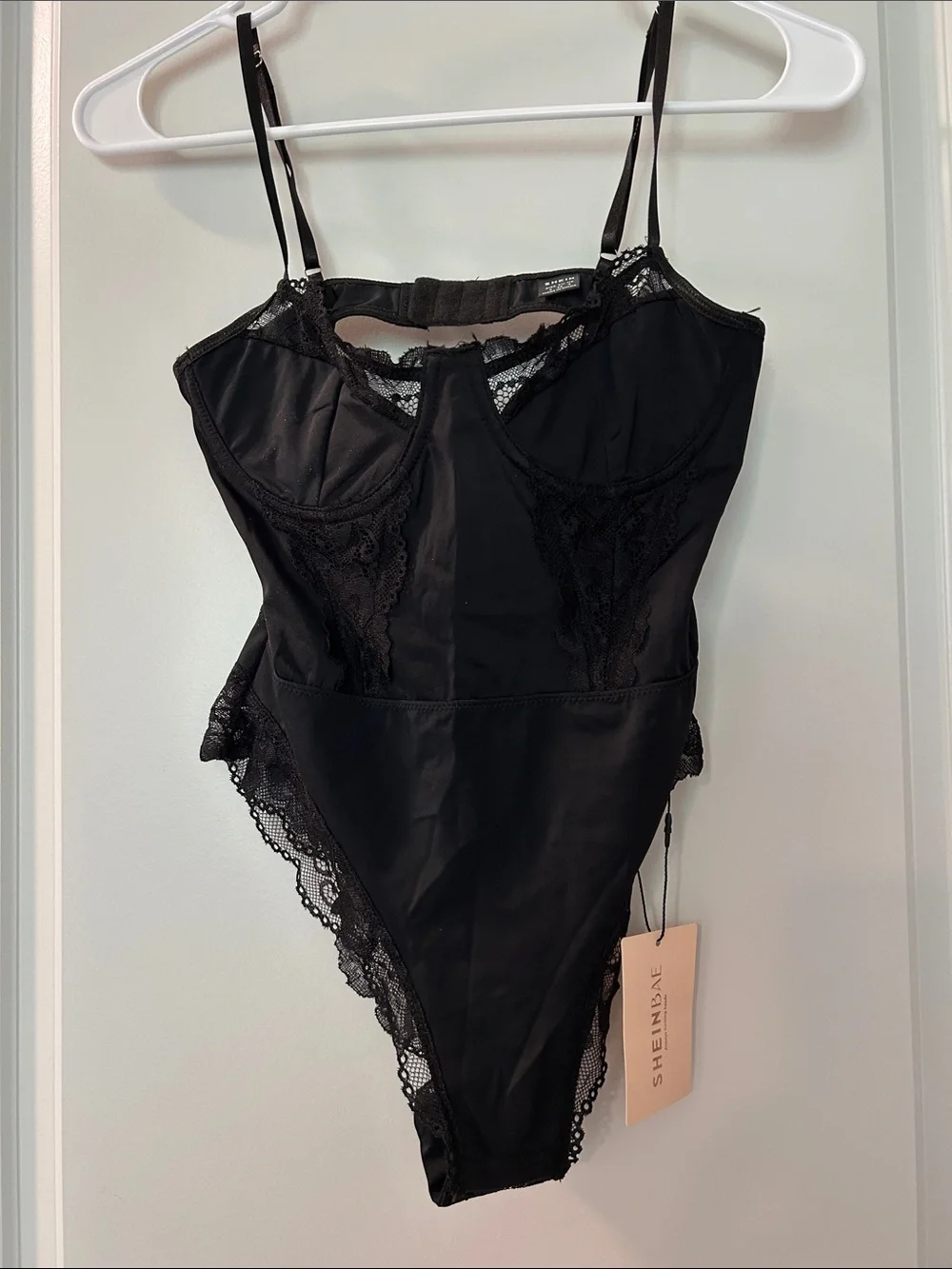 SHEIN Black Lace-Trim Bustier Bodysuit